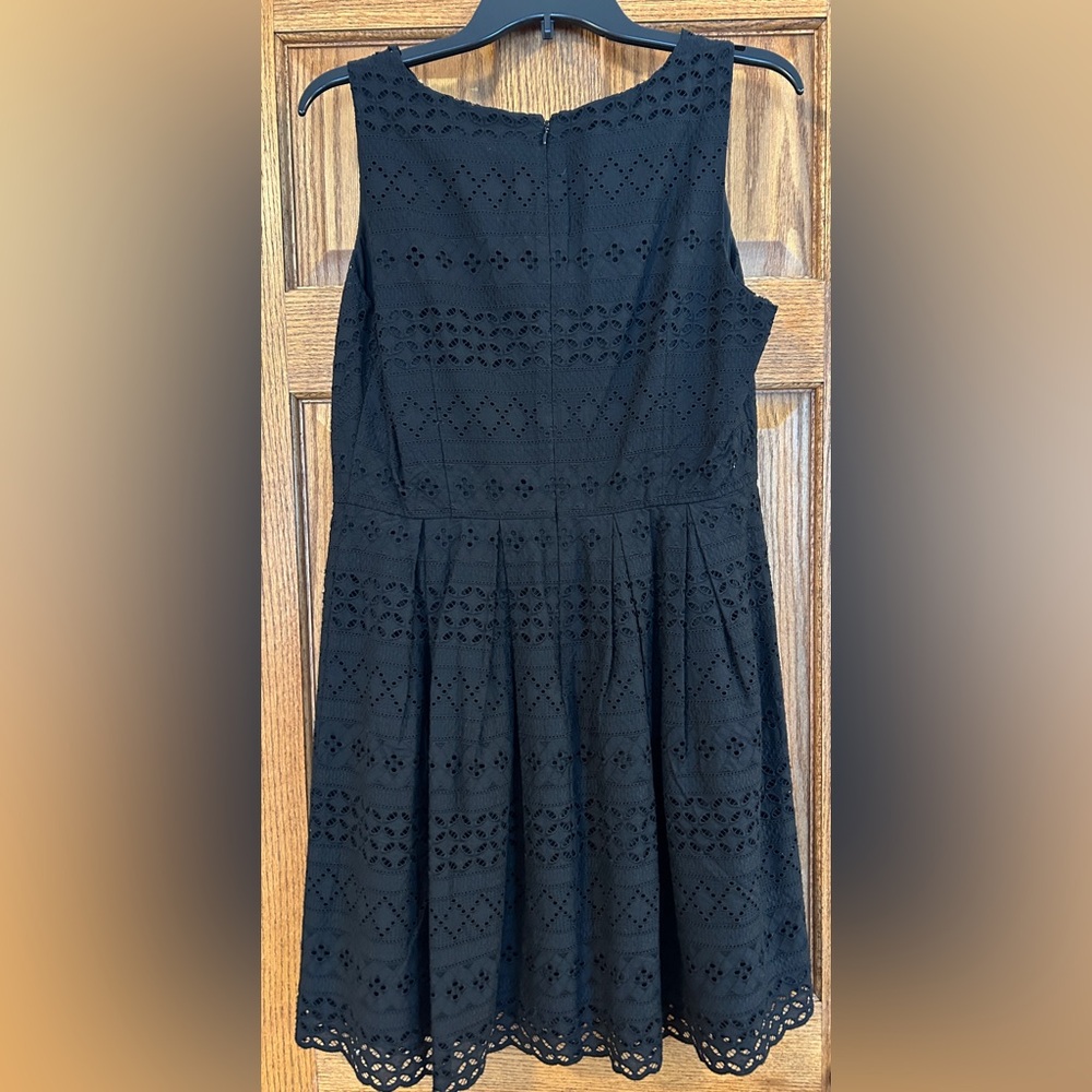 Black Eyelet V-Neck Dress. Fully Lined, Size 8. LOFT - Picture 4 of 11